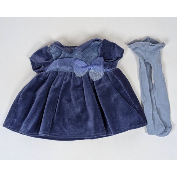 American Girl Doll Bitty Baby Purple Velveteen Winter Fun Party Dress Hat Tights - Picture 2 of 8